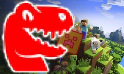 Minecraft-Spieler formt verrückten Dinosaurier-Kopf Minecraft-Spieler formt verrückten Dinosaurier-Kopf