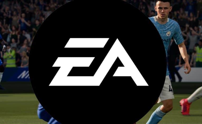 EA Logo mit FIFA 21 im Hintergrund. - (C) EA. EA Sports; Bildmontage: DailyGame