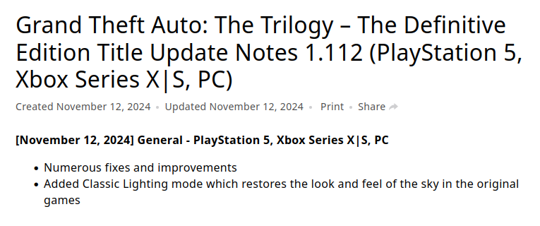 GTA Trilogy Update Patchnotes