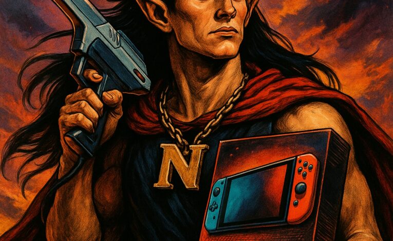 Unser Redakteur Manuel auf seiner epischen SWITCH 2 Quest - KI erzeugtes Bild