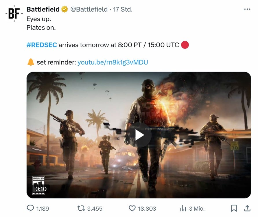 Ankündigung auf X.com (vormals Twitter). - Quelle: X.com / @Battlefield