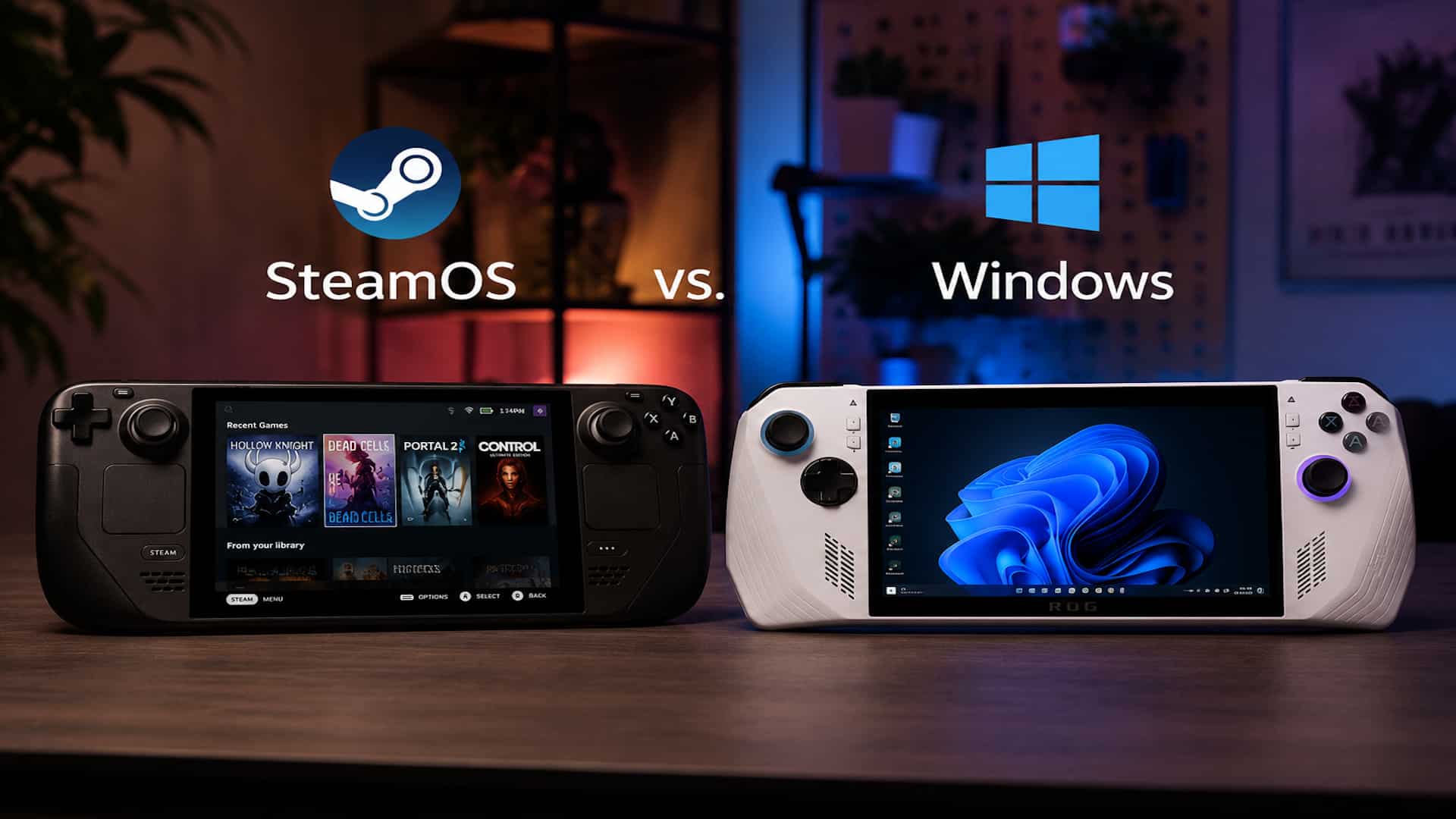 Das Bild zeigt einen Gaming-Handheld neben einem mobilen PC. Beide Geräte stehen für unterschiedliche Ansätze im modernen PC-Gaming.