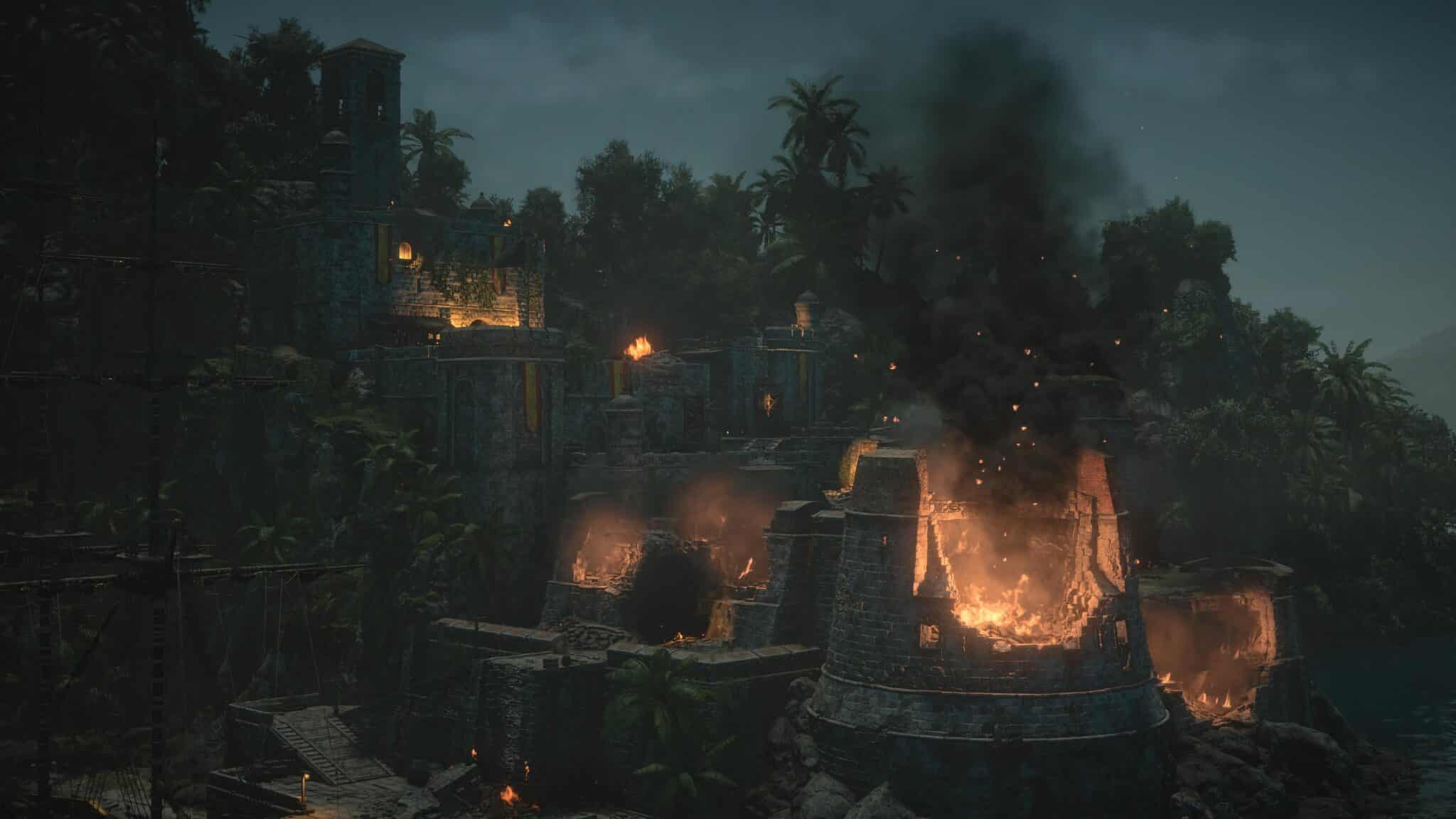 Festung Dry Tortuga brennt in AC Black Flag Resynced © Ubisoft, Screenshot by DailyGame